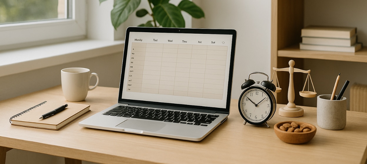 Laptop mit weiteren Utensilien auf einem Schreibtisch